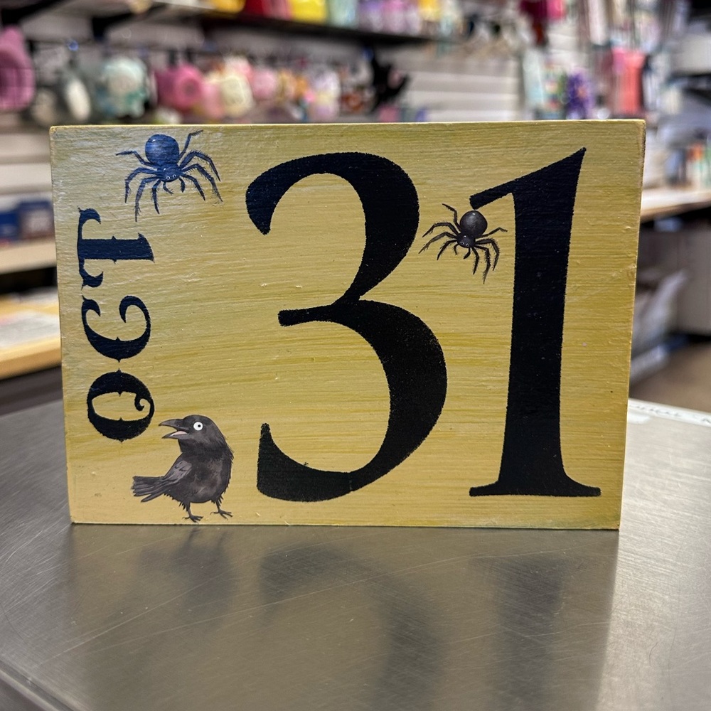 Halloween Wooden Sign with Spiders and Crow